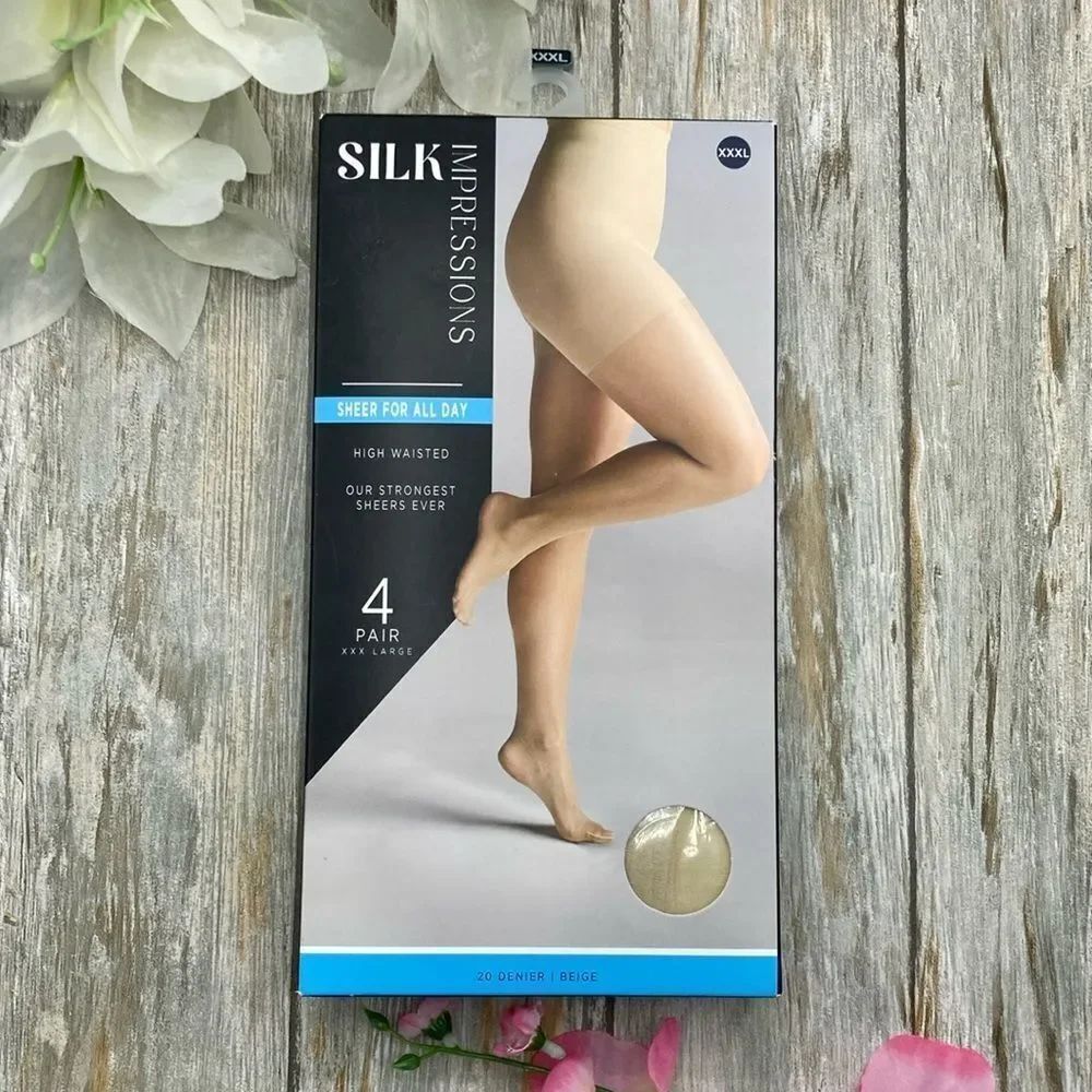 Silk Impressions Sheer to Waist Pantyhose Nylon Sock, 4-Pack Size XXXL